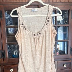 Fashion Bug Tan Tank Top with Braided Neckline